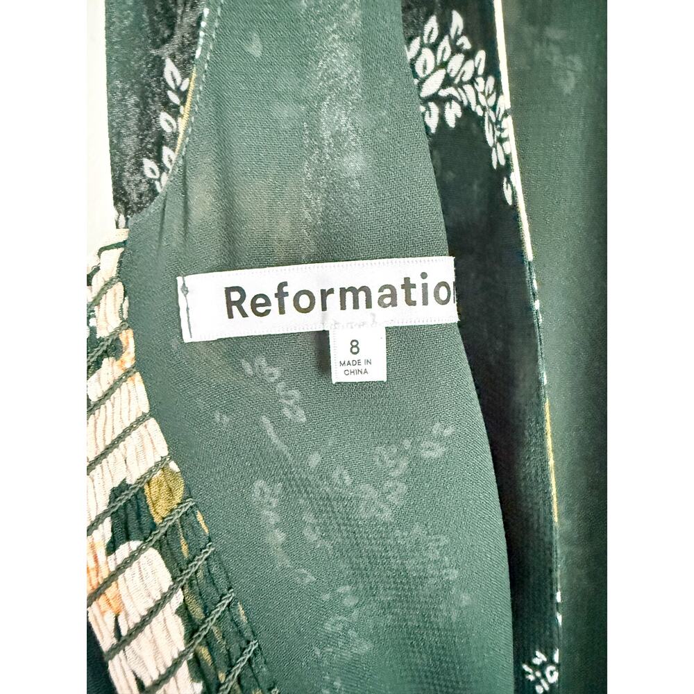 Reformation | Twilight Dress Portia Green Floral Tie Strap Midi | Sz 8 - Picture 8 of 10